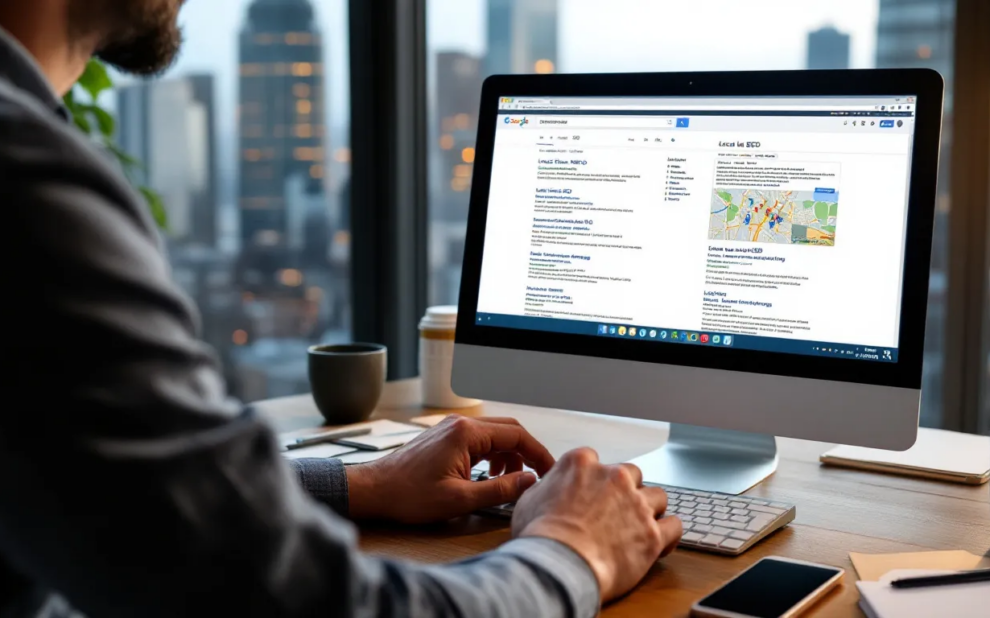 Person looking at their company's visibility on google