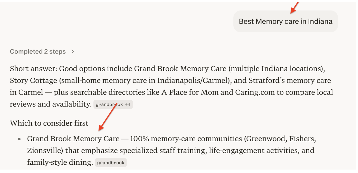 Perplexity Result: Best Memory care in Indiana Accessed on 5/27/26