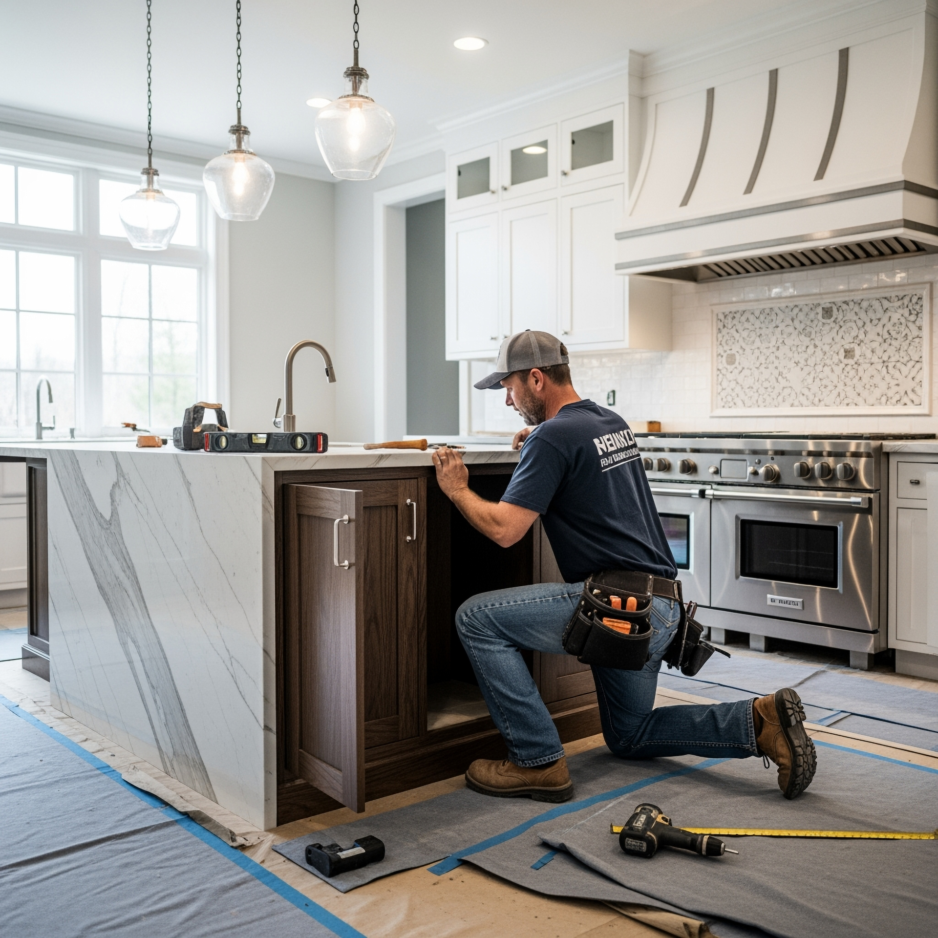 Worker doing Kitchen remodeling